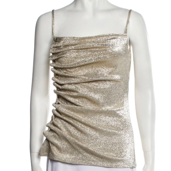 Paco Rabanne Ruched Metallic Gold Stretch Lurex Jersey Top NEW - Picture 6 of 6